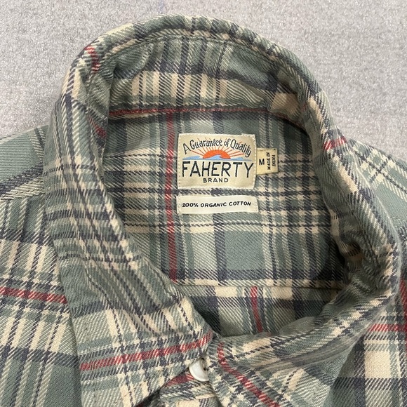[M]Faherty Green and Cream Plaid Button Up Organic Cotton LS Shirt - Picture 3 of 6
